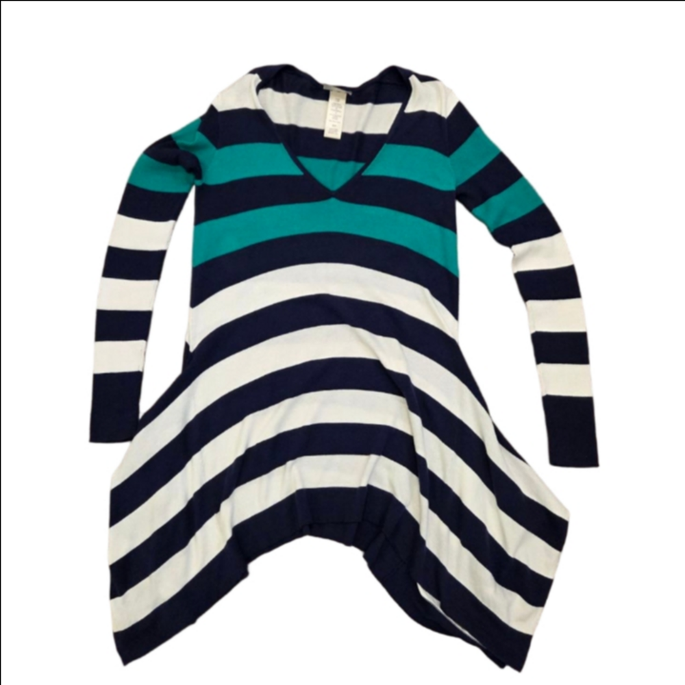 Tommy Bahama Striped V-Neck Handkerchief Sweater Tunic size XS